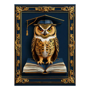 Póster Deseos de graduación Búho con gorra de graduación