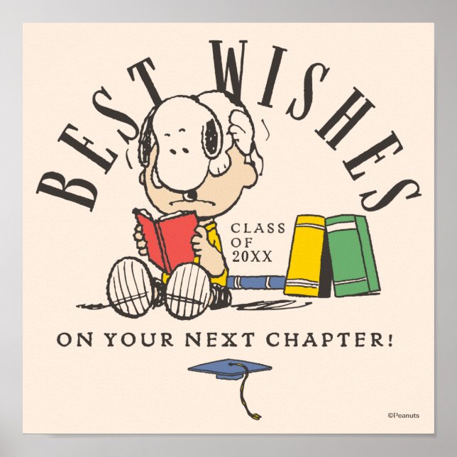 Póster Deseos de graduación de Peanuts Snoopy leyendo (Frente)