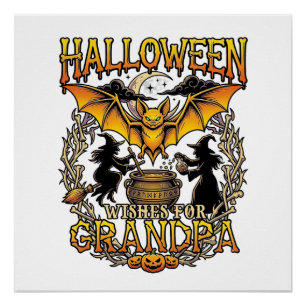 Póster Deseos de Halloween Abuelo Murciélago Caldero de B