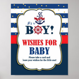 Póster Deseos de la actividad de Baby Shower Nautical par