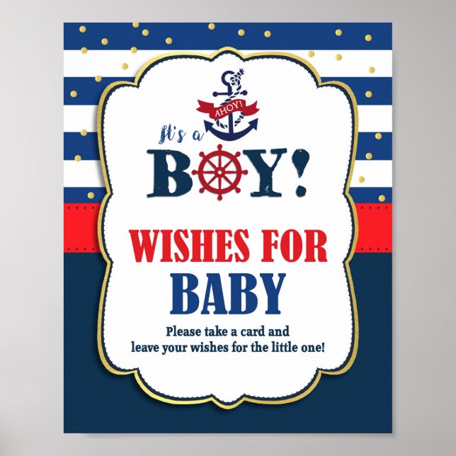Póster Deseos de la actividad de Baby Shower Nautical par (Frente)