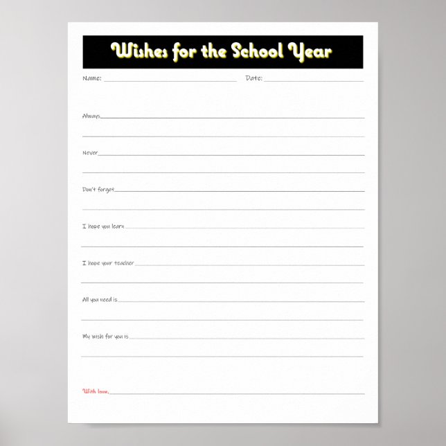 Póster Deseos de los padres de escuela por descarga impri (Frente)