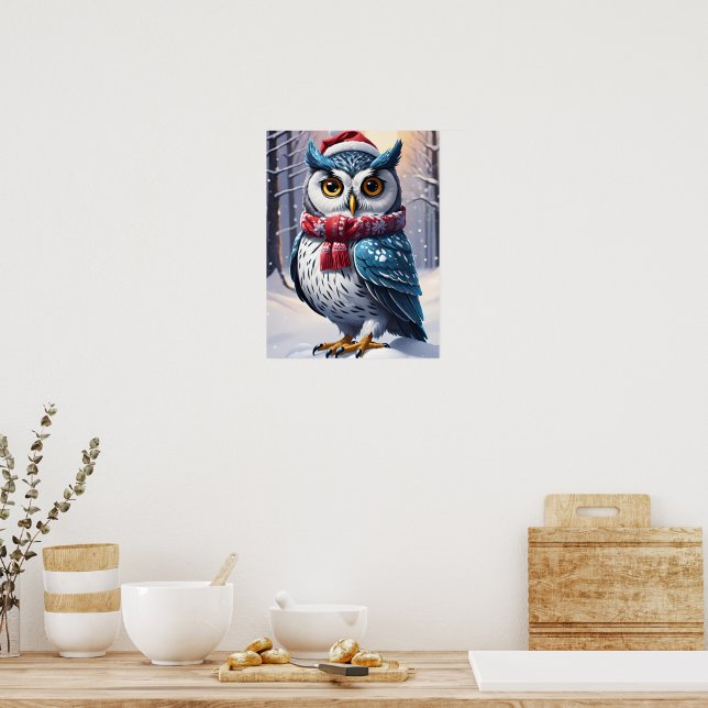 Póster Deseos de Navidad del búho de invierno (Cocina)