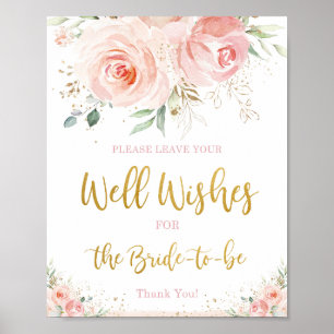 Póster Deseos Florales Rosa Chic para la Novia