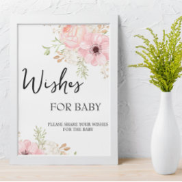 Póster Deseos florales rosas para el Rótulo de los bebés