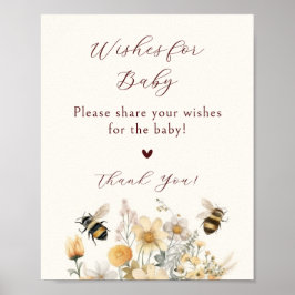 Póster Deseos Para El Bebe Cumpleaños Abeja Flor Silvestr