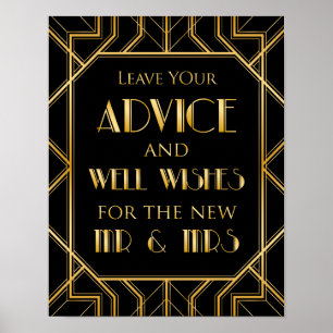 Póster Deseos para el Sr. y la Sra. Boda Rótulo   Gatsby 