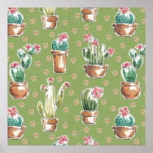 Póster Desert Bloom Step   Green Pattern