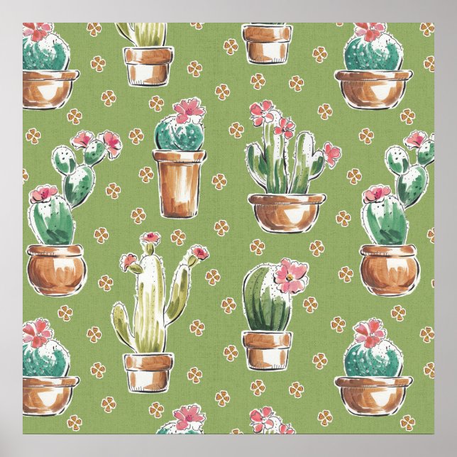 Póster Desert Bloom Step | Green Pattern (Frente)