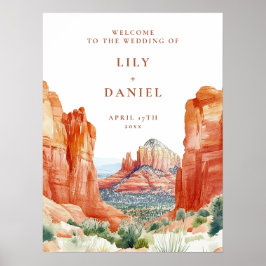Póster Desert Mountain Watercolor Wedding Welcome Sign