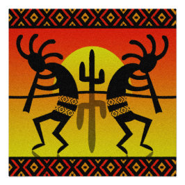 Póster Desert Sun Cactus Kokopelli Southwest Design