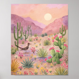 Póster Desert Sunrise Painted Landscape Art Print