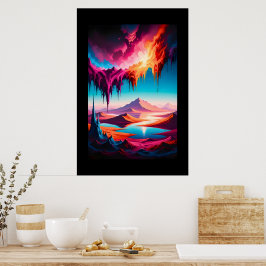 Póster Desertscape vibrante con magenta y azul