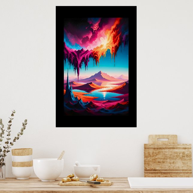 Póster Desertscape vibrante con magenta y azul (Cocina)