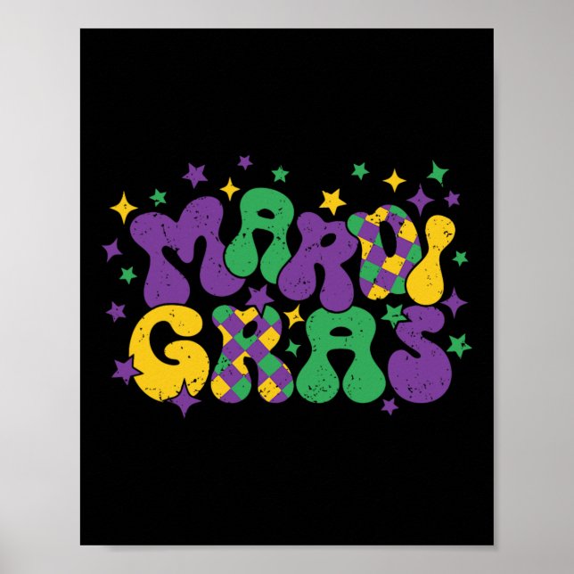 Póster Desfile de cuentas retro de máscara de Mardi Gras  (Frente)