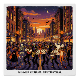 Póster Desfile de Jazz de Halloween Procesión del Atardec