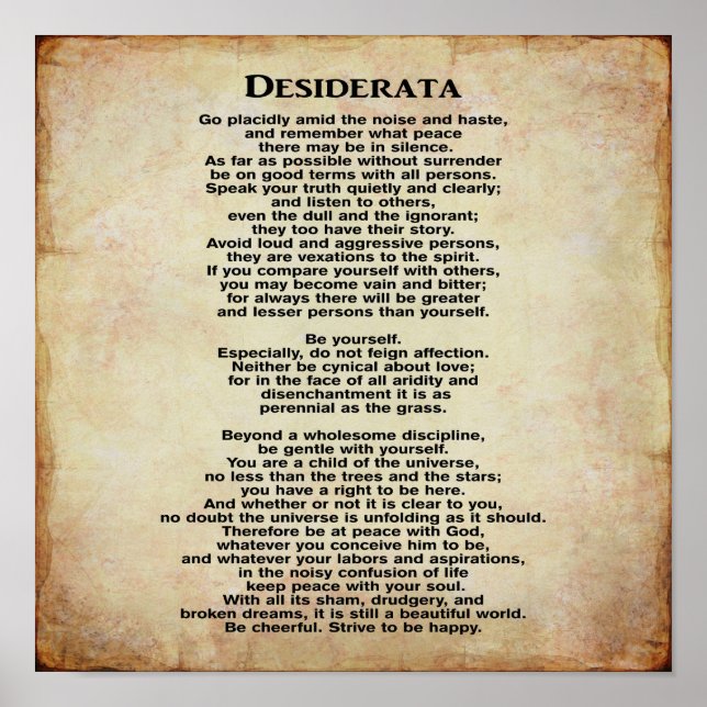 Póster Desiderata 12 x 12 Art Print (Frente)
