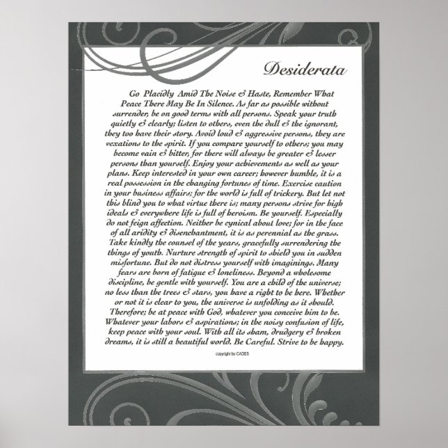 Póster DESIDERATA Black Swirlie (Frente)