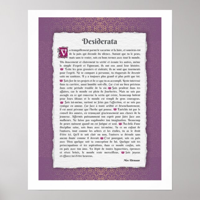 Póster Desiderata - Choses désirées - poème (Frente)