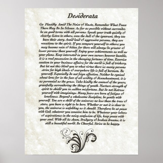 Póster DESIDERATA con flor (Frente)