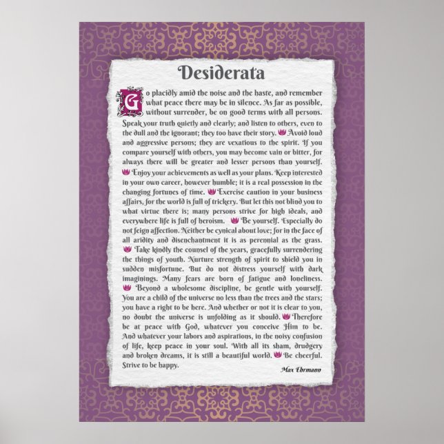 Póster Desiderata - Cosas deseadas (Frente)