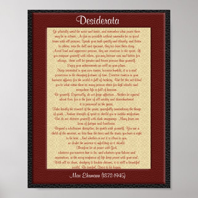 Póster Desiderata "cosas deseadas" apariencia de cuero (Frente)