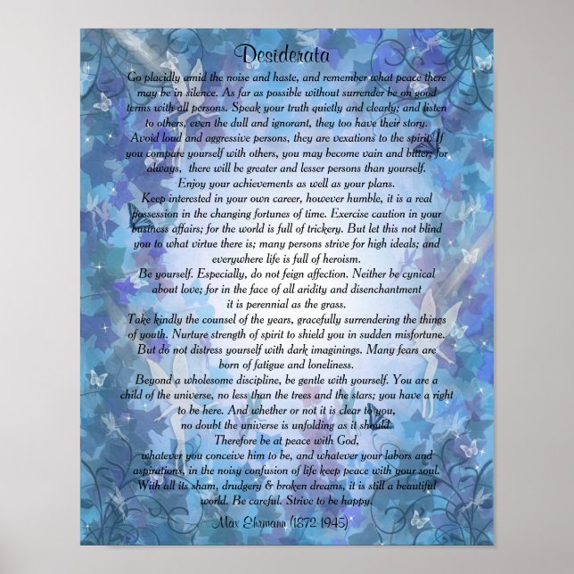 Póster Desiderata "cosas deseadas" Fondo de la Fe Azul (Frente)
