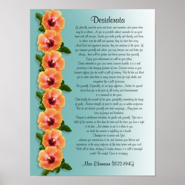 Póster Desiderata "cosas deseadas" Frontera con Hibiscus (Frente)