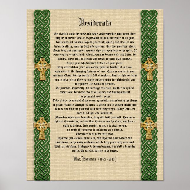 Póster Desiderata "cosas deseadas", prosa Celtic Knot bor (Frente)