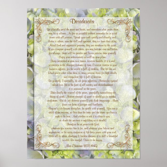 Póster Desiderata "cosas deseadas", prosa floral (Frente)