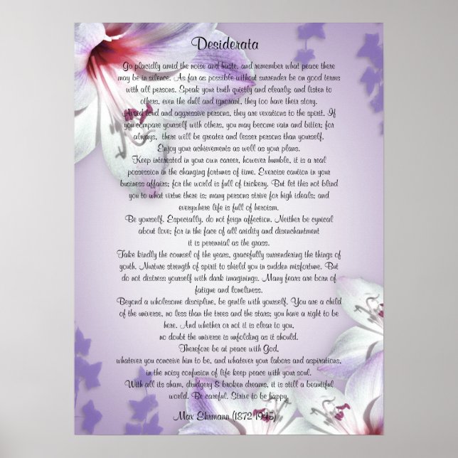 Póster Desiderata "cosas deseadas", prosa floral (Frente)