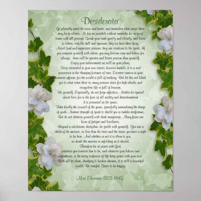 Póster Desiderata "cosas deseadas", prosa Ivy floral (Frente)