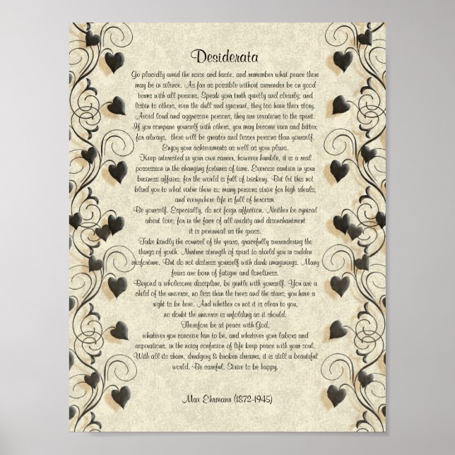 Póster Desiderata "cosas deseadas", prosa sobre pergamino (Frente)