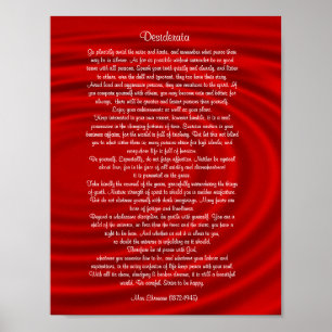 Póster Desiderata "cosas deseadas", prosa sobre rojo