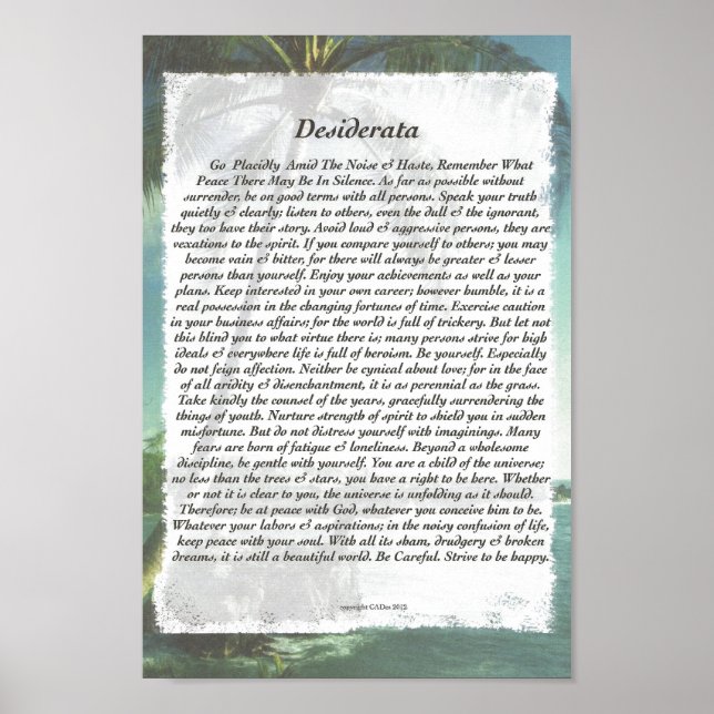 Póster DESIDERATA Cuidado Playa Palm (Frente)