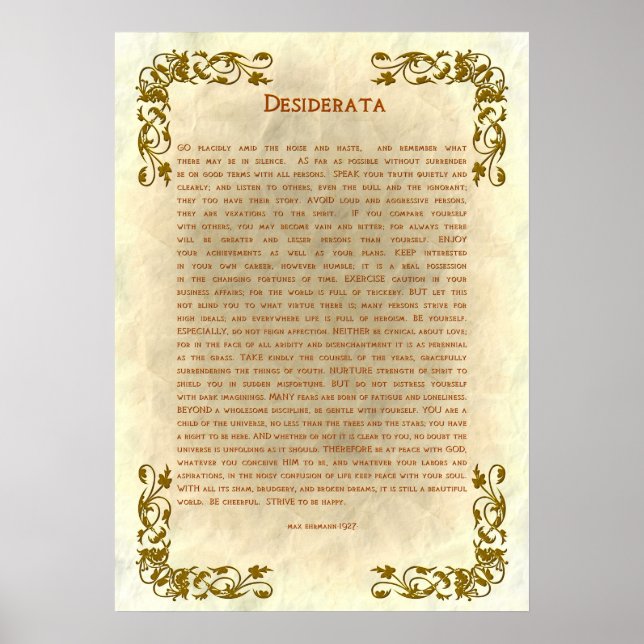 Póster Desiderata de Max Ehrmann Poster (Frente)