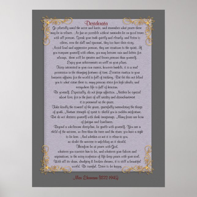 Póster Desiderata "desired things", customizable colors (Frente)