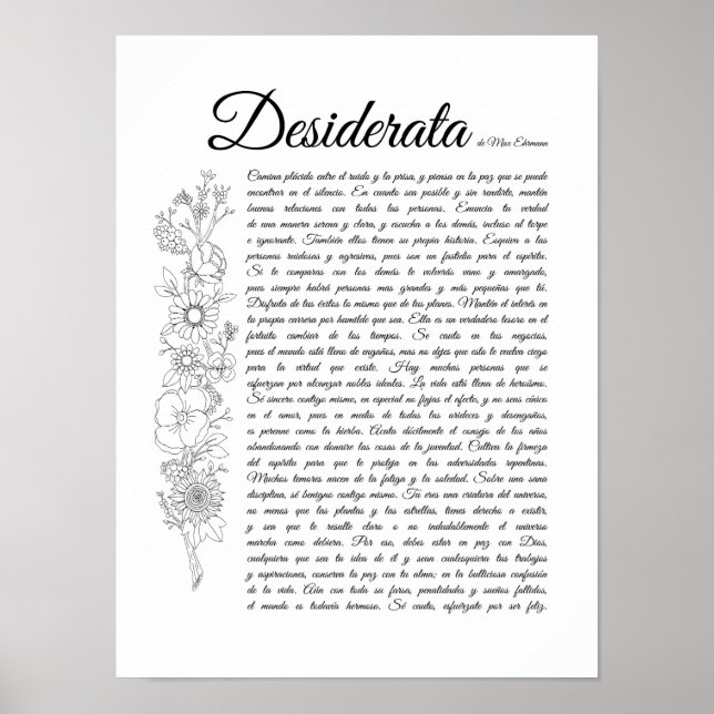 Póster Desiderata en español (Frente)
