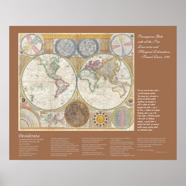 Póster Desiderata - Mapa del mundo antiguo, 1794 (Frente)