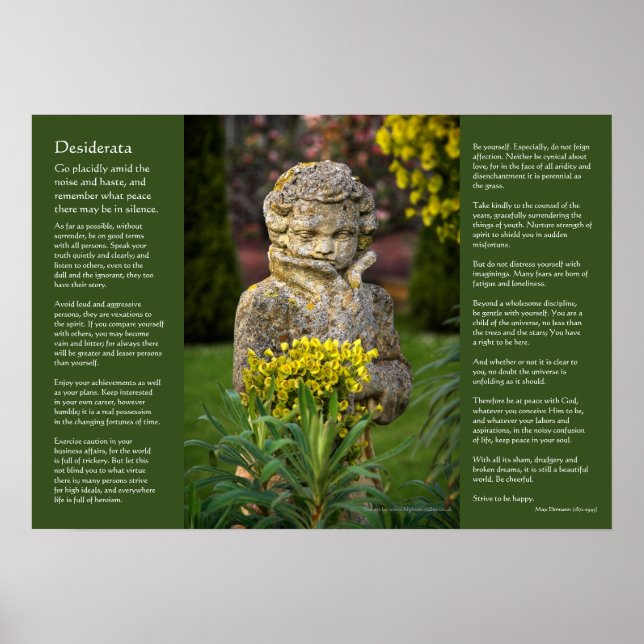 Póster Desiderata - Niño con poza de primavera, estatua d (Frente)