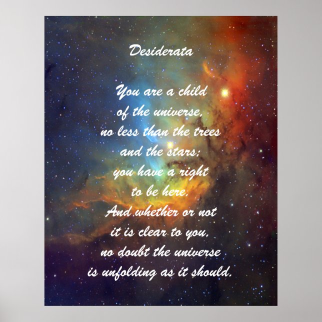Póster Desiderata Niño del Universo (Frente)