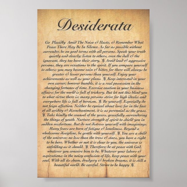 Póster DESIDERATA on Embossed Wood Paper (Frente)