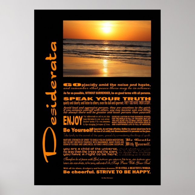 Póster Desiderata Poem Beauty Yellow Sunset (Frente)