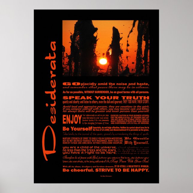 Póster Desiderata Poem Fuente Agua Al Amanecer (Frente)
