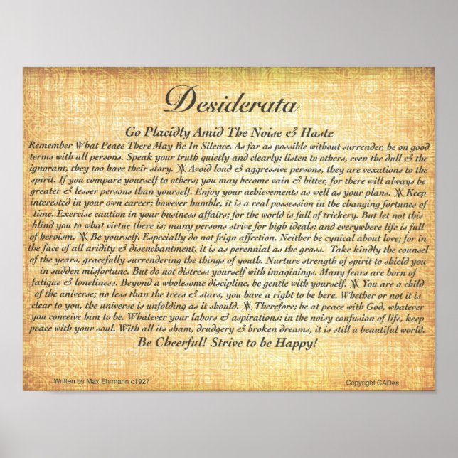 Póster DESIDERATA Poem=Max Ehrmann=Fossilizado (Frente)