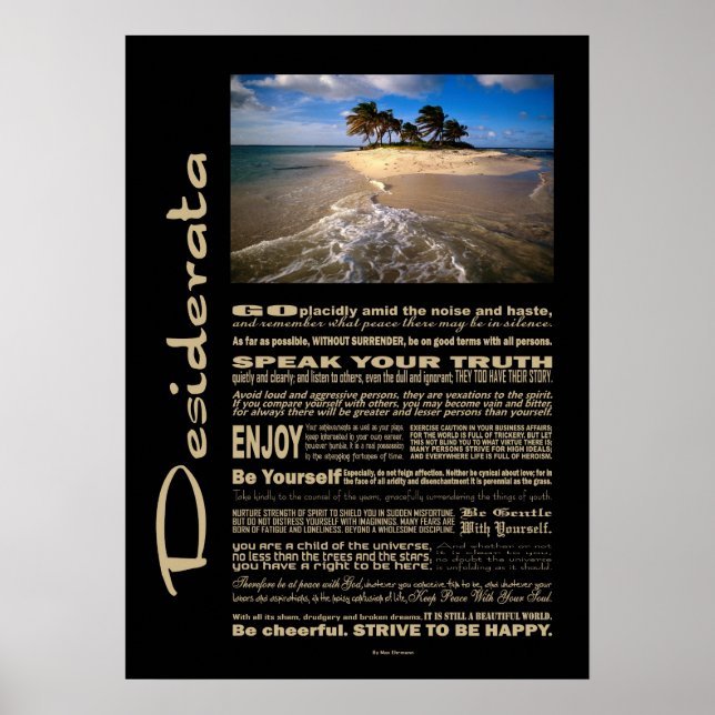 Póster Desiderata Poema Pequeña Isla Solitaria (Frente)