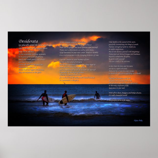 Póster Desiderata poema sobre el surf en el Poster Sundow (Frente)