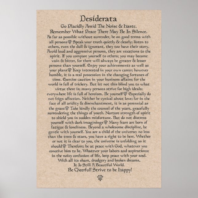 Póster DESIDERATA Poster de Max Ehrmann=Crownes medievale (Frente)