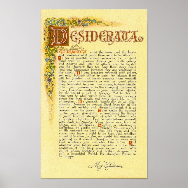 Póster DESIDERATA Poster de Max Ehrmann=Florentine (Frente)
