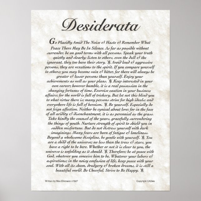 Póster DESIDERATA Poster de Max Ehrmann MUCHOS TAMAÑOS (Frente)